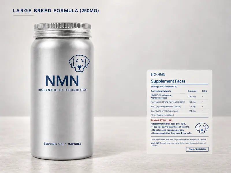 NMN Large Breed Formula bottle.