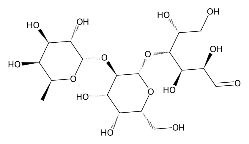 Chemical structure of 2'-Fucosyllactose.