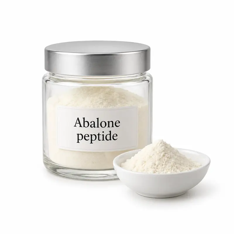 Abalone peptide in a glass jar and a dish.