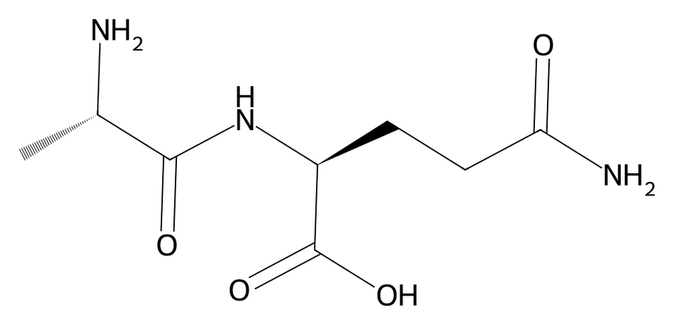 Chemical structure of L-Alanyl-L-glutamine.