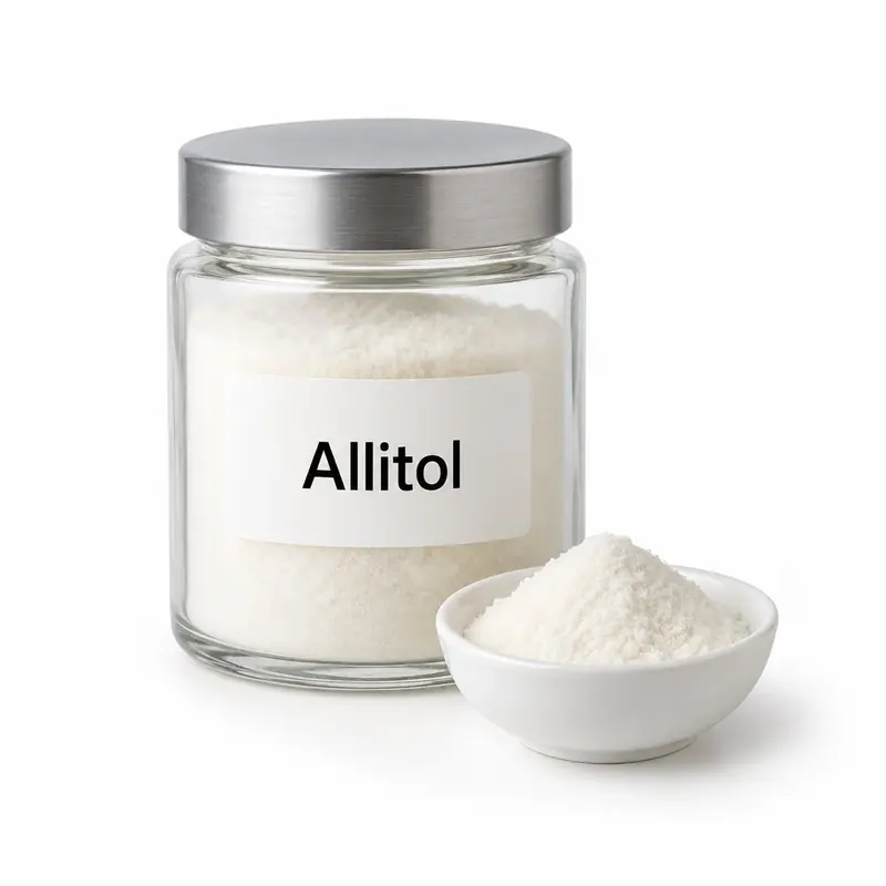 Allitol in a glass jar and a dish.