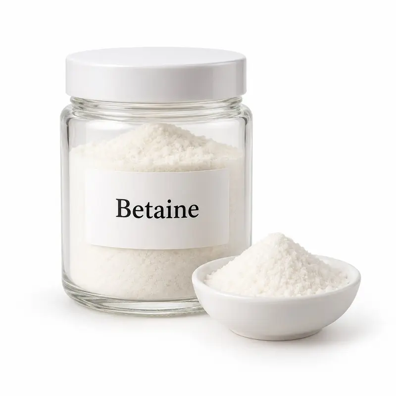 Betaine in a glass jar and a dish.