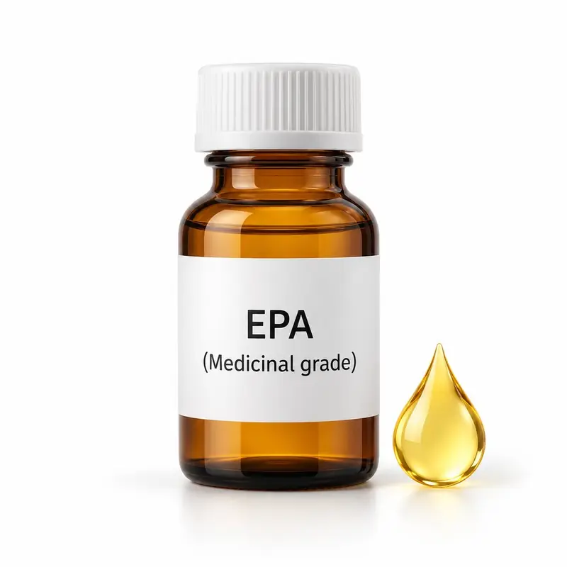 EPA (pharmaceutical grade) in a glass jar and a dish.