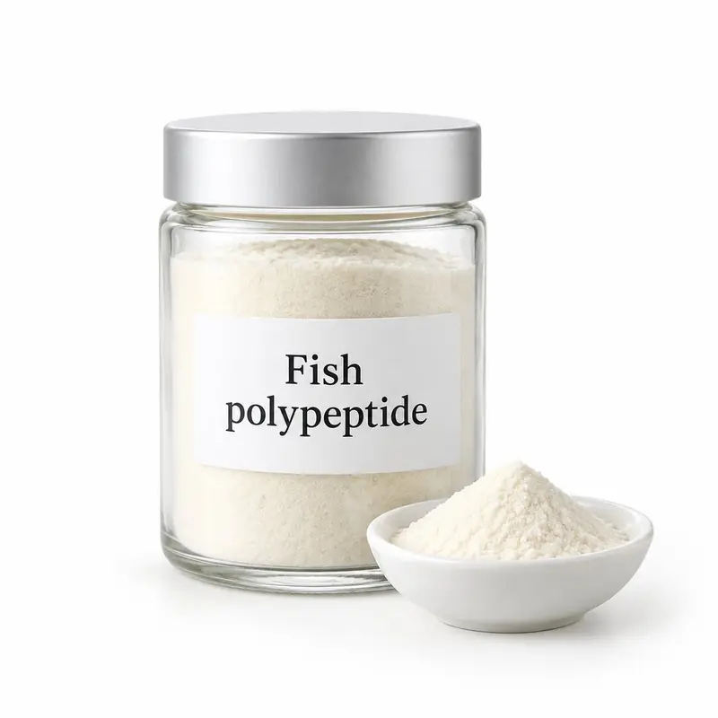 Fish polypeptide in a glass jar and a dish.