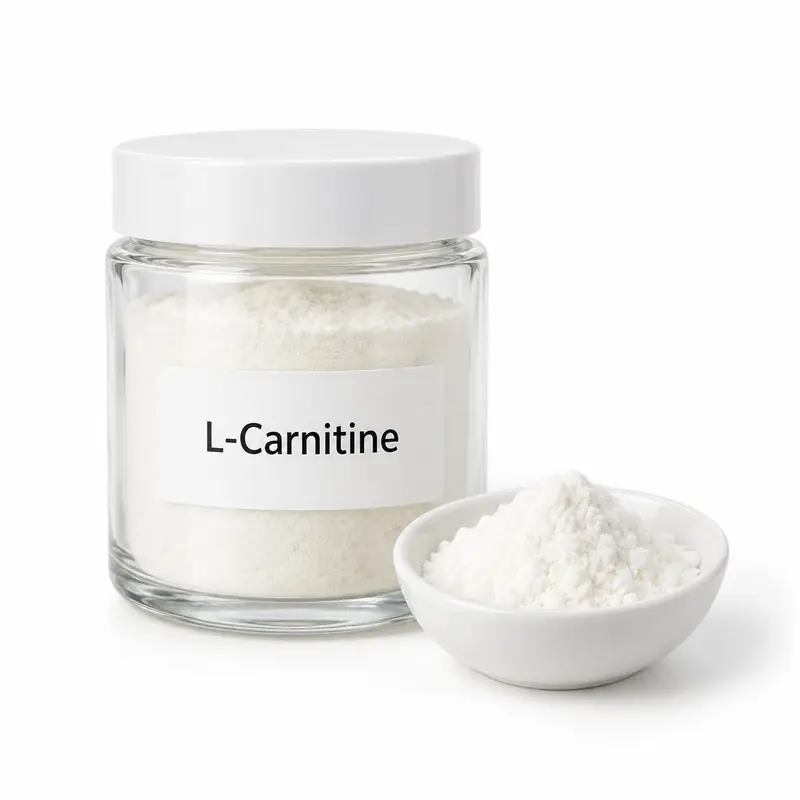 L-Carnitine in a glass jar and a dish.