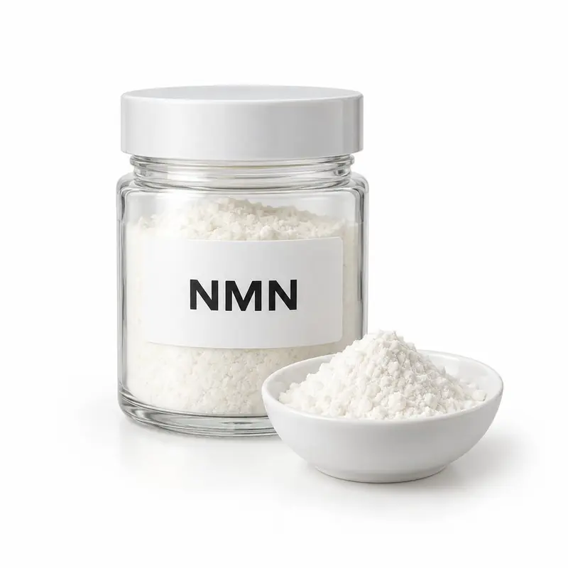 NMN in a glass jar and a dish.