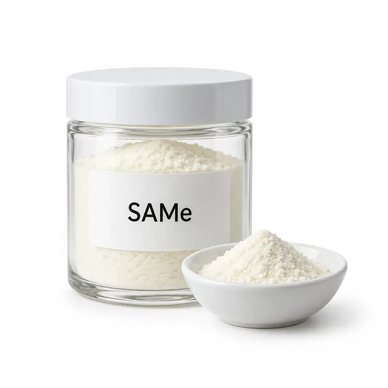 SAMe in a glass jar and a dish.