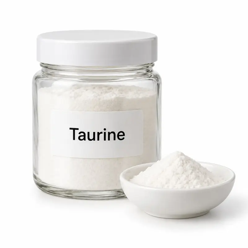 Taurine in a glass jar and a dish.