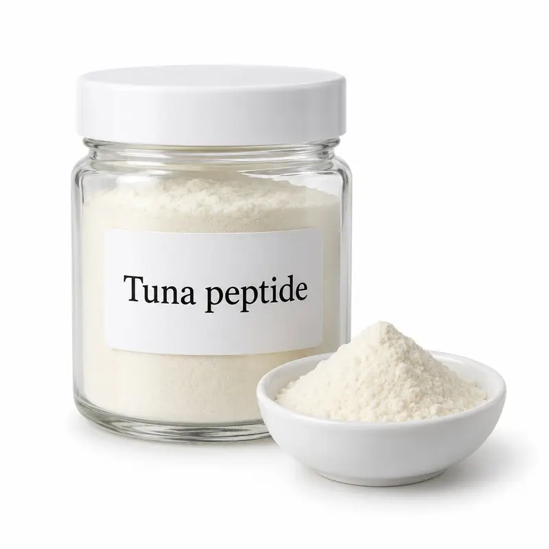 Tuna peptide in a glass jar and a dish.